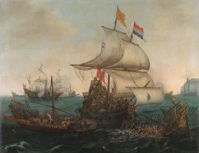 Nederlandse Schepen Rammen Spaanse Galjoenen aan de Engelse Kust, 3 Oktober 1602 door Hendrick Cornelisz. Vroom
