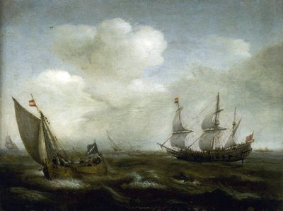 Nederlands schip en vissersboot in de bries door Hendrick Cornelisz Vroom