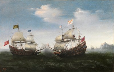 Tachtigjarige Oorlog - Zeeslag tegen een rotsachtige kust door Hendrick Cornelisz. Vroom
