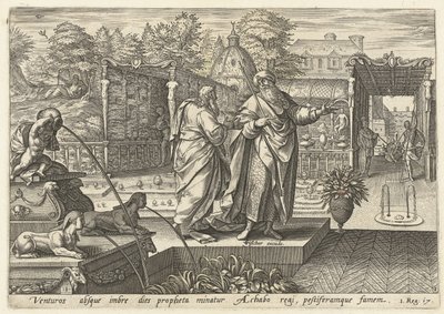 Elia voorspelt koning Achab dat er droogte zal komen door Hendrick Goltzius (rejected attribution)
