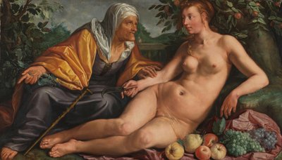Vertumnus en Pomona door Hendrick Goltzius (signed by artist)