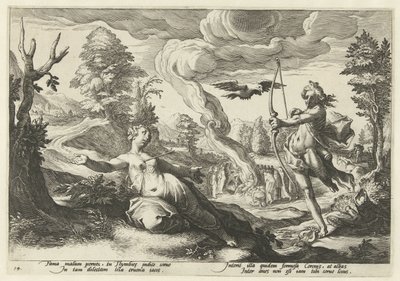 Apollo doodt Coronis door Hendrick Goltzius (workshop of)