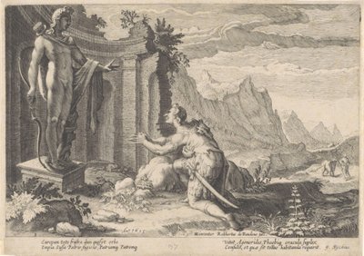 Cadmus raadpleegt het orakel van Delphi door Hendrick Goltzius (workshop of)