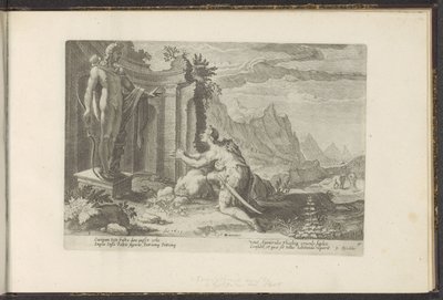 Cadmus vraagt het orakel van Delphi wat hem te doen staat nu hij zijn zuster Europa niet heeft kunnen vinden door Hendrick Goltzius (workshop of)