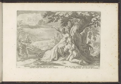 Clymene wijst Phaëthon zijn vader, de zonnegod door Hendrick Goltzius (workshop of)