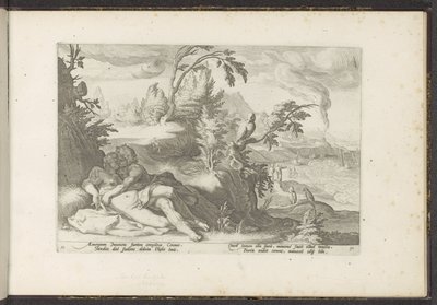 Corvus betrapt het meisje Coronis door Hendrick Goltzius (workshop of)