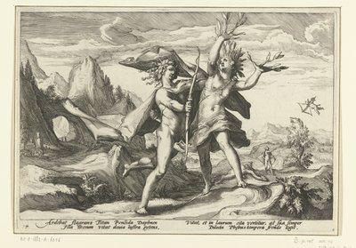 Daphne verandert in een laurierboom door Hendrick Goltzius (workshop of)