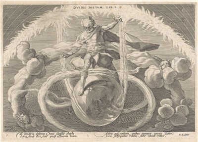 De schepping van de vier elementen, Metamorfosen van Ovidius (serietitel) door Hendrick Goltzius (workshop of)