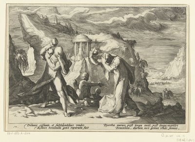 Deucalion en Pyrrha scheppen een nieuw mensenras door Hendrick Goltzius (workshop of)