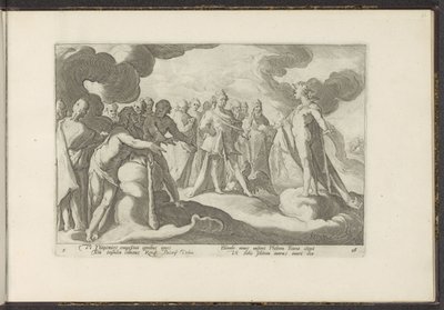Goden verzoeken de zonnegod om weer in zijn wagen te rijden door Hendrick Goltzius (workshop of)