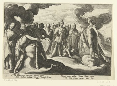 Goden verzoeken de zonnegod om weer in zijn wagen te rijden door Hendrick Goltzius (workshop of)