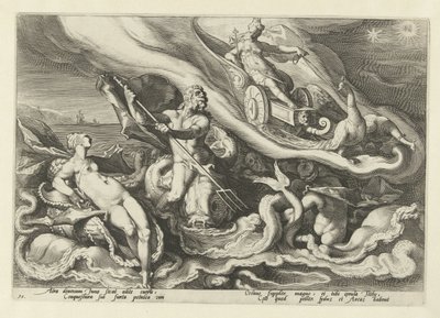 Juno beklaagt zich bij Thetis en Oceanus door Hendrick Goltzius (workshop of)