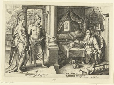 Juno en Jupiter gaan te rade bij Tiresias door Hendrick Goltzius (workshop of)