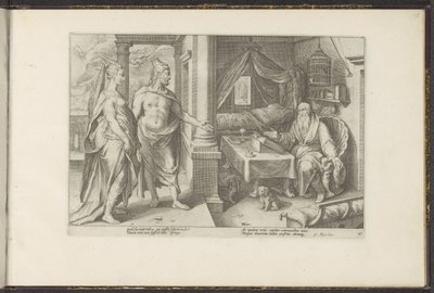 Juno en Jupiter vragen raad aan Tiresias door Hendrick Goltzius (workshop of)