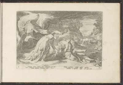 Juno verandert Callisto in een beer door Hendrick Goltzius (workshop of)
