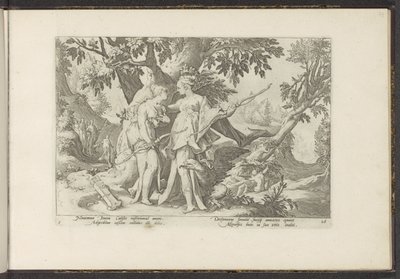 Jupiter verleidt Callisto in de gedaante van Diana door Hendrick Goltzius (workshop of)