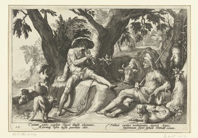 Mercurius speelt fluit voor Argus door Hendrick Goltzius (workshop of)