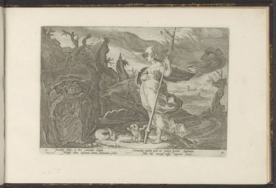 Minerva vraagt Nijd om jaloezie in Aglauros te ontsteken door Hendrick Goltzius (workshop of)