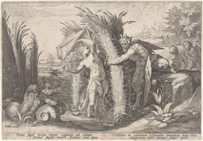 Pan en Syrinx door Hendrick Goltzius (workshop of)