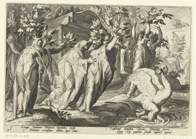 Phaëthons zussen veranderen in populieren en zijn vriend in een zwaan door Hendrick Goltzius (workshop of)