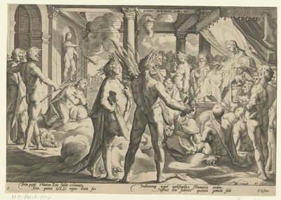 Phaëton in het paleis van Helios door Hendrick Goltzius (workshop of)
