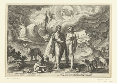 Prometheus schenkt de mens het vuur door Hendrick Goltzius (workshop of)