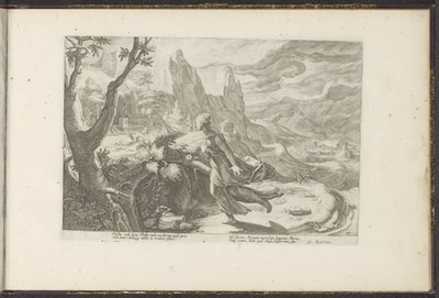 Thisbe vlucht voor een leeuw door Hendrick Goltzius (workshop of)