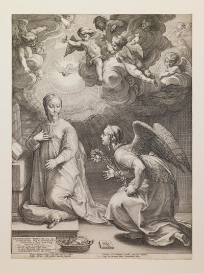Annunciatie, uit de serie „Het leven van de Maagd“ door Hendrick Goltzius