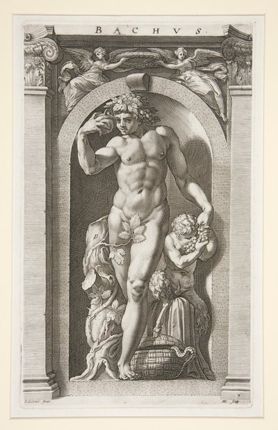 Bacchus, #7 in een Serie van Acht Antieke Goden door Hendrick Goltzius