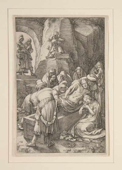 Begrafenis van Christus (De Graflegging), uit De Passie, #11 in een serie van 12 gravures door Hendrick Goltzius