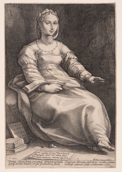 Calliope, de Muze van Epische Poëzie en Welsprekendheid, uit De Negen Muzen door Hendrick Goltzius