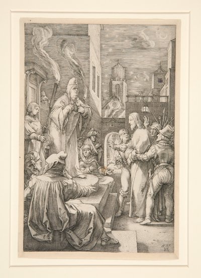 Christus voor Kajafas, plaat 4 uit de serie Het lijden van Christus door Hendrick Goltzius
