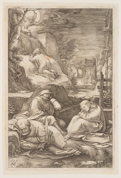 Christus op de Olijfberg, uit The Passion door Hendrick Goltzius