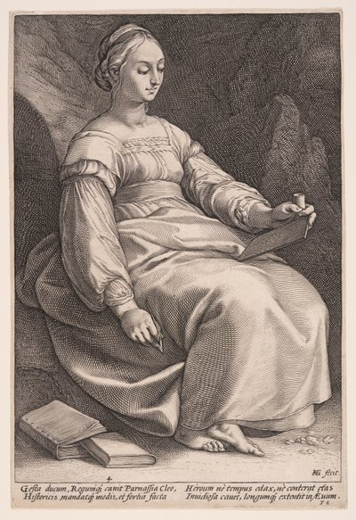 Clio, de Muze van de Geschiedenis, uit De Negen Muzen door Hendrick Goltzius