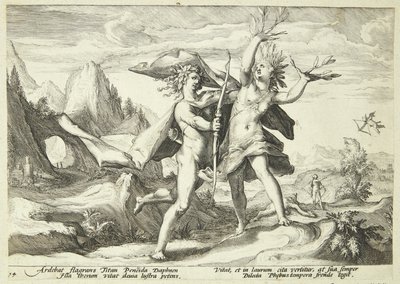 Dafne verandert in een laurierboom door Hendrick Goltzius