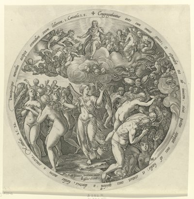 De gezegenden worden gescheiden van de vervloekten door Hendrick Goltzius