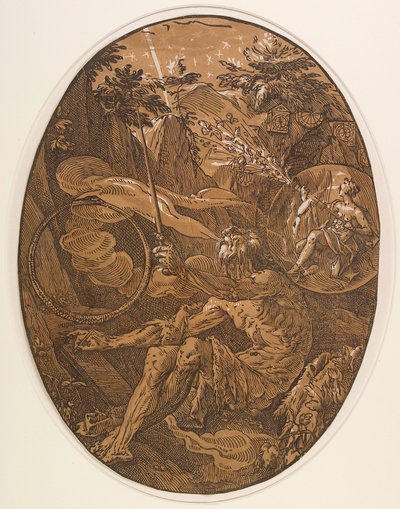 Demogorgon in de grot van de eeuwigheid door Hendrick Goltzius