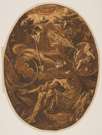 Demogorgon in de Grot der Eeuwigheid, uit De Goden door Hendrick Goltzius