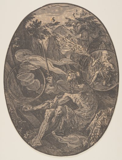 Demogorgon in de Grot der Eeuwigheid, uit De Goden door Hendrick Goltzius