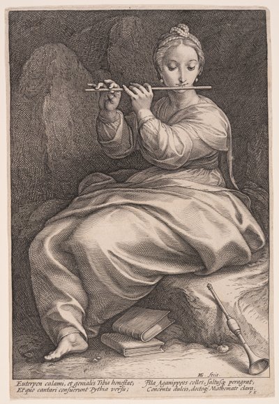 Euterpe, de Muze van de Muziek, uit De Negen Muzen door Hendrick Goltzius