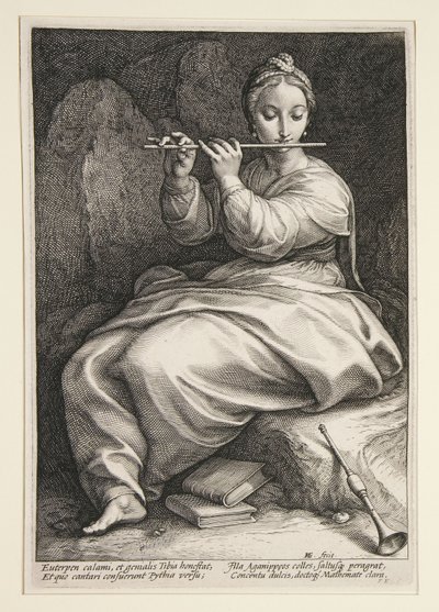 Euterpe, plaat 6 uit de serie De negen muzen door Hendrick Goltzius