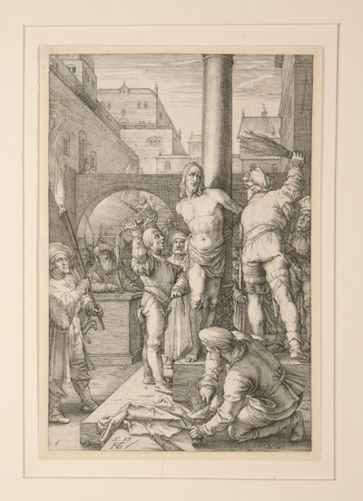Geseling van Christus, uit De Passie, #6 in een serie van 12 gravures door Hendrick Goltzius