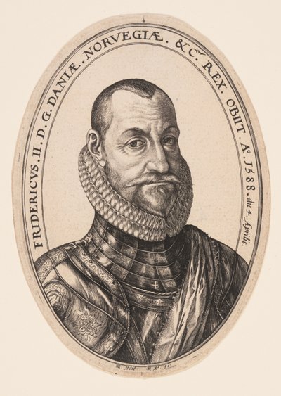 Frederik II, koning van Denemarken en Noorwegen door Hendrick Goltzius