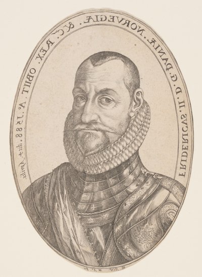 Frederik II, koning van Denemarken en Noorwegen door Hendrick Goltzius
