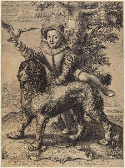 Frederick de Vries met de hond van Goltzius door Hendrick Goltzius