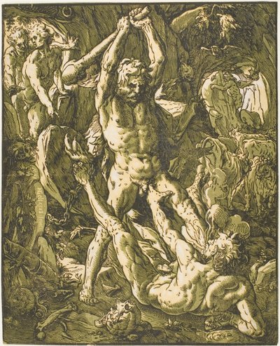 Hercules doodt Cacus door Hendrick Goltzius