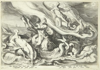 Juno klaagt over Kallisto bij Okeanos en Tethys door Hendrick Goltzius