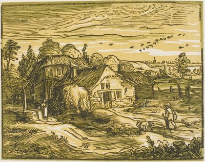 Landschap met een Boerderij, uit Vier Kleine Landschappen door Hendrick Goltzius