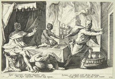 Lykaon verandert in een wolf door Hendrick Goltzius