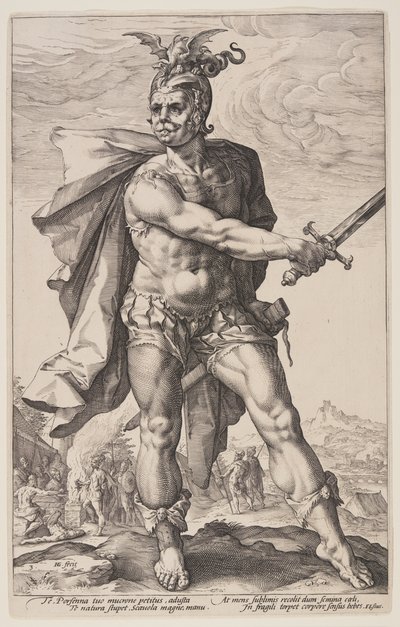 Mucius Scaevola, uit De Romeinse Helden door Hendrick Goltzius